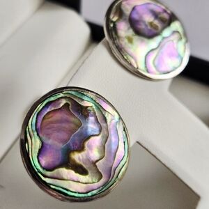 Vintage Abalone Silver Earrings Clip on Alpaca Silver Earrings